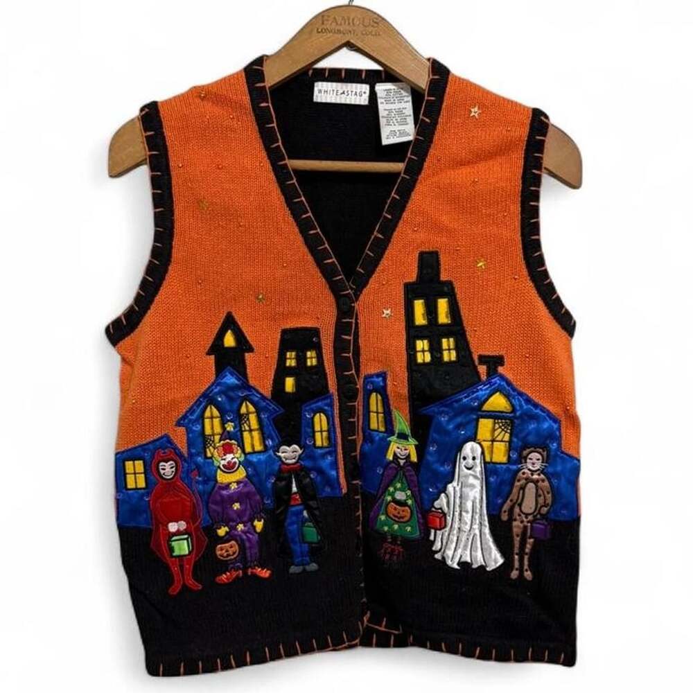White Stag Halloween Sweater Vest Size M Novelty Trick Or Treat Spooky